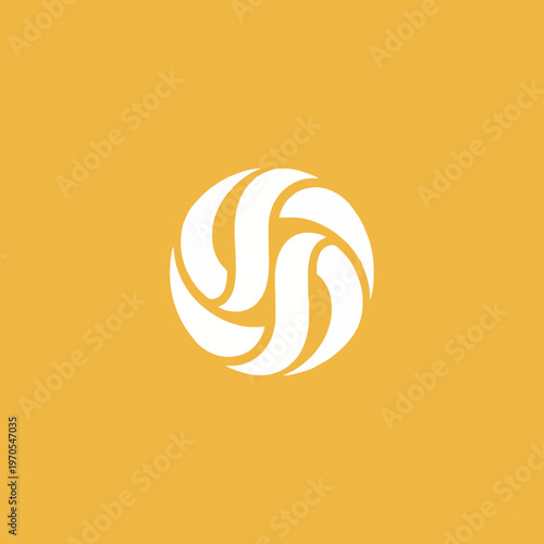Abstract White Volleyball Symbol on Yellow Background.