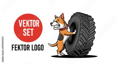 Angry Dog Pushing a Large Tire with Determination.