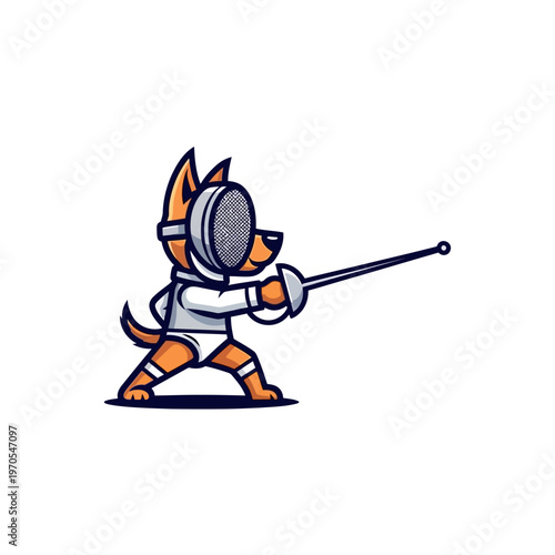 Cartoon Dog Fencing Athlete Ready to Duel.