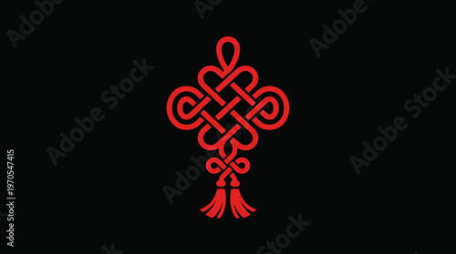 Red Chinese Knot on Black Background