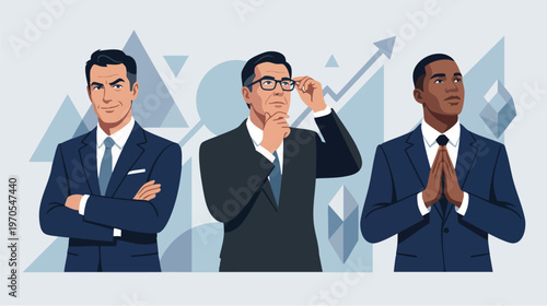 Three Professionals Analyzing Growth Trends in a Modern Office Environment