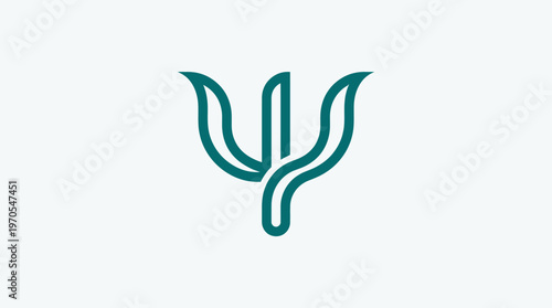 Minimalist Green Psi Symbol on White Background