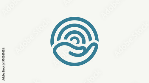 Abstract Logo Of Hand Protecting Waves Inside Circle