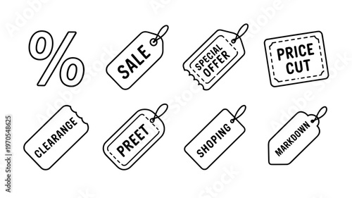 Discount Percentage Tag Line Icon Set Sale Labels and Price Reduction Symbols