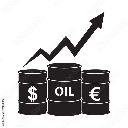 Oil Barrels with Dollar Euro Symbols Economic Concept Vector