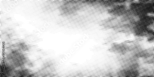 Halftone radial dotted background. Square dots comic gradient texture. Concentric fading gradation wallpaper. Black white rough grit overlay. Grunge gritty circular pop art cartoon backdrop. Vector