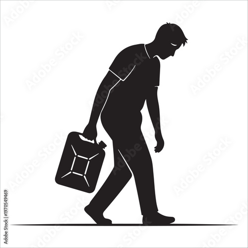 Fuel Shortage Concept Man Carrying Oil Can Silhouette Vector