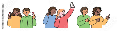 International couples of various races. Cute character with a round face. Upper body illustration.