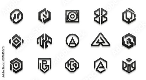 Collection of Modern Geometric Monogram Logos and Symbols.