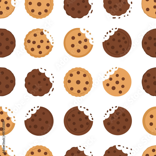 Seamless Pattern of Delicious Chocolate Chip and Plain Cookies.