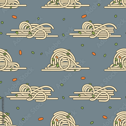 Seamless Pattern of Delicious Spaghetti Noodles with Herbs.