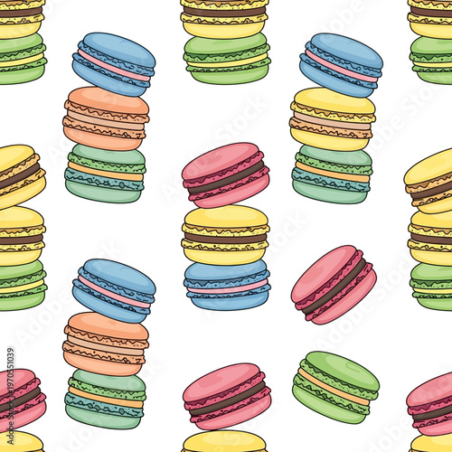 Colorful Macarons Pattern Seamless Sweet Dessert Illustration.