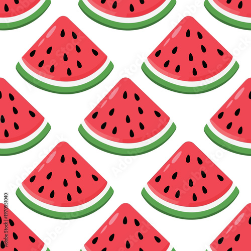 Seamless Pattern of Fresh Watermelon Slices.