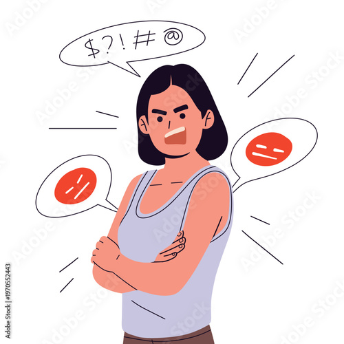 Flat vector illustration depicting angry people expressing frustration, arguments, and emotional outbursts. ideal for mental health topics, conflict communication, stress, and social issues.