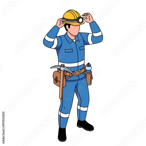 Illustration of a miner wearing a hard hat and uniform, ready for work