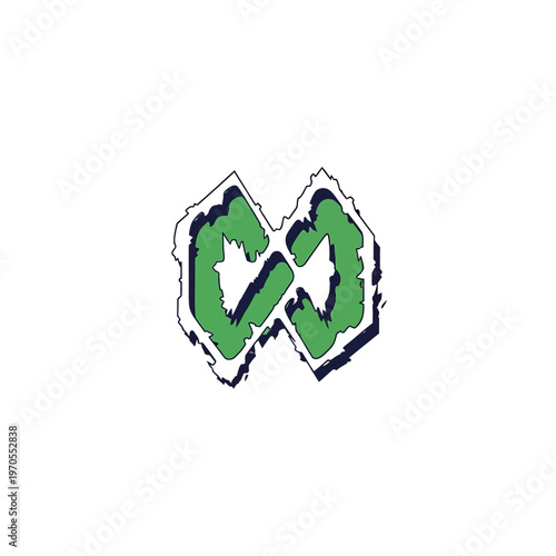 Green Infinity Symbol with Rough Edges and Shadow.