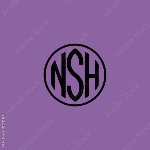 Monogram NSH in Circle Logo Design.