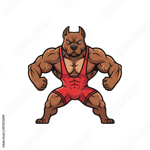 Muscular Pitbull Dog Athlete in Wrestling Singlet.