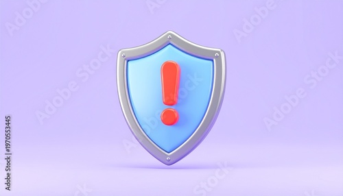 3D isometric cybersecurity shield with glowing red lock icon on blue gradient background