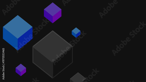 Abstract composition with isometric 3D blue cubes