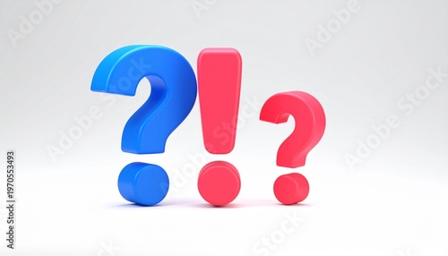 3d glossy question marks in blue and red on white background for decision making