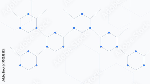 Abstract white background with blue geometric hex nodes