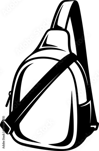 Black and white backpack, crossbody bag, travel pack, vector illustration