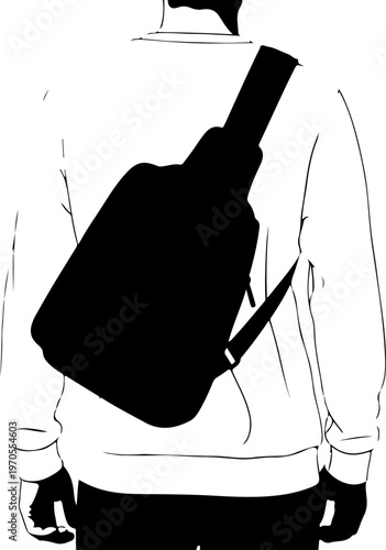 Black sling bag, messenger bag, crossbody bag, vector illustration, minimalist design