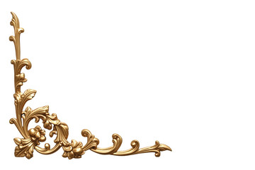 Golden ornate corner border featuring baroque style floral patterns and classic scrollwork on transparent background
