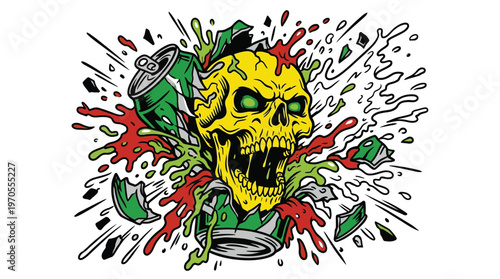 Aggressive Zombie Bulldog Mascot Logo Biting a Brain with Toxic Green Slime for Gaming and Apparel Branding