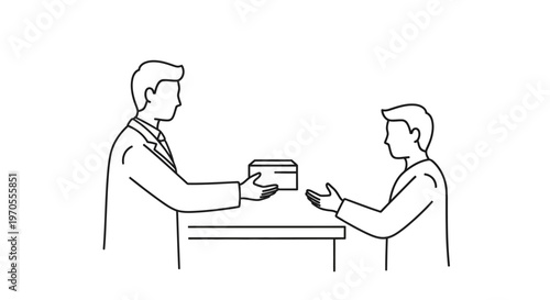 Two businessmen exchanging a package.