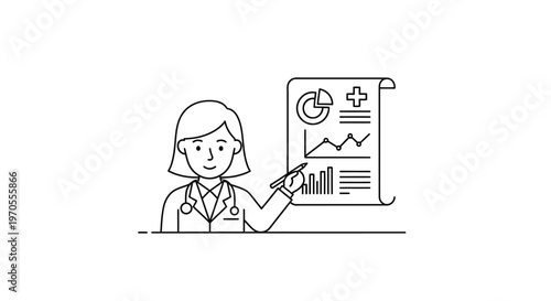 Female Doctor Presenting Medical Data Chart.