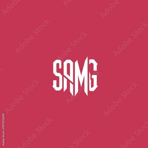 Monogram SAMG logo design in white on red background.