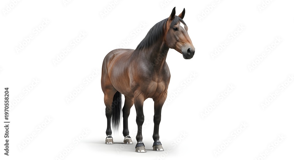 Obraz premium Majestic Bay Horse Standing Gracefully on White Background.