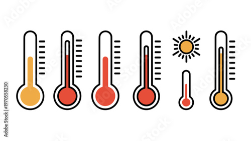 Minimal Thermometer Line Icon Set  Temperature, Fever & Measurement Symbols