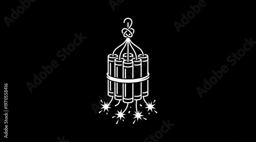 Dynamite Bundle with Lit Fuses in Black and White