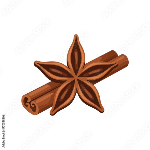 Aromatic Spice Blend: A close-up shot presents the intriguing synergy of star anise and cinnamon sticks, the warm brown tones of each spice element against a clean backdrop.
