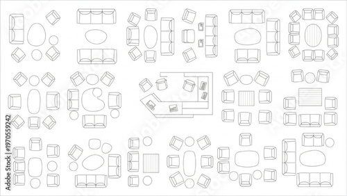 Comprehensive Top-Down View of Modern Furniture Layouts and Interior Space Planning Diagrams for Design Projects