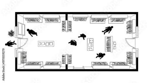 Retail Store Floor Plan Layout with Customer Flow Analysis – Commercial Interior CAD Drawing, Top View Schematic