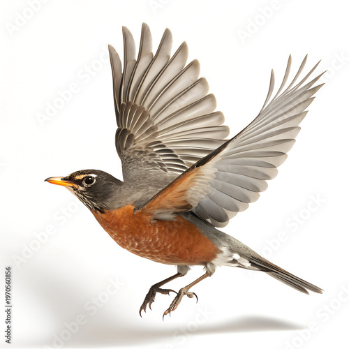 American Robin in Flight with Wings Spread Wide Open