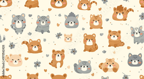 Canvas Print Cute cartoon vector illustration set of seamless patterns with funny baby animal