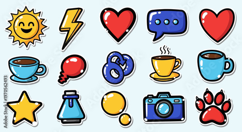 Set of summer vector icons and symbols for business web design featuring medical health heart medicine music button car money and media illustrations