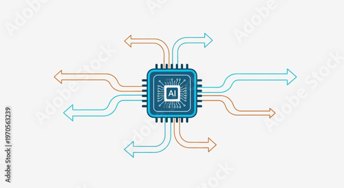 Blue microchip with arrows connected.