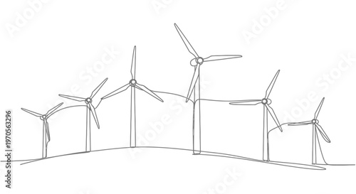 Wind turbines renewable energy farm field.