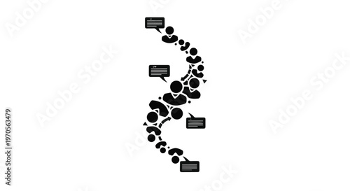 People icons forming a dynamic wave shape with speech bubbles indicating communication.