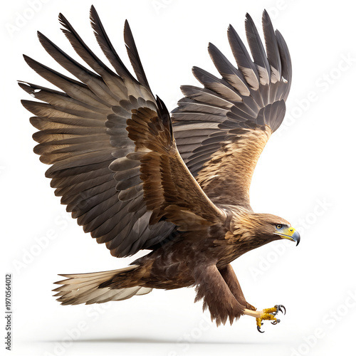 Brown Eagle in Flight with Spread Wings Isolated