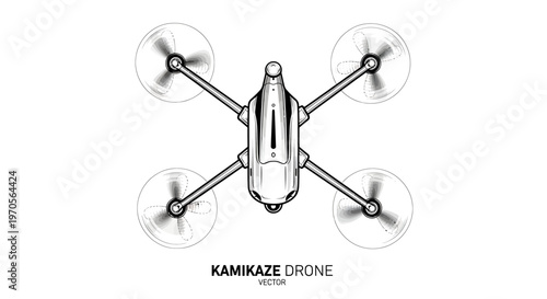 Kamikaze drone vector illustration with four propellers and sleek design