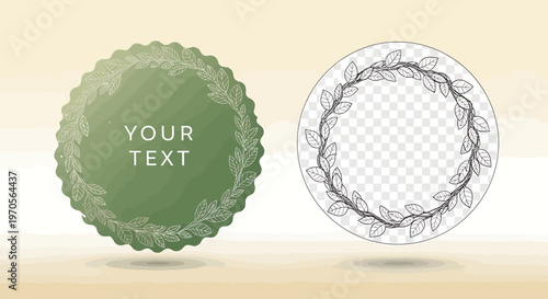 Green and white circular leaf frame label templates for design  customizable graphics