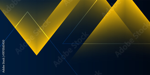 Abstract Dark Blue Background with Golden Geometric Shapes and Light Effects