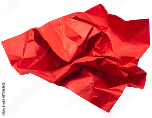 A crumpled sheet of vibrant red paper
